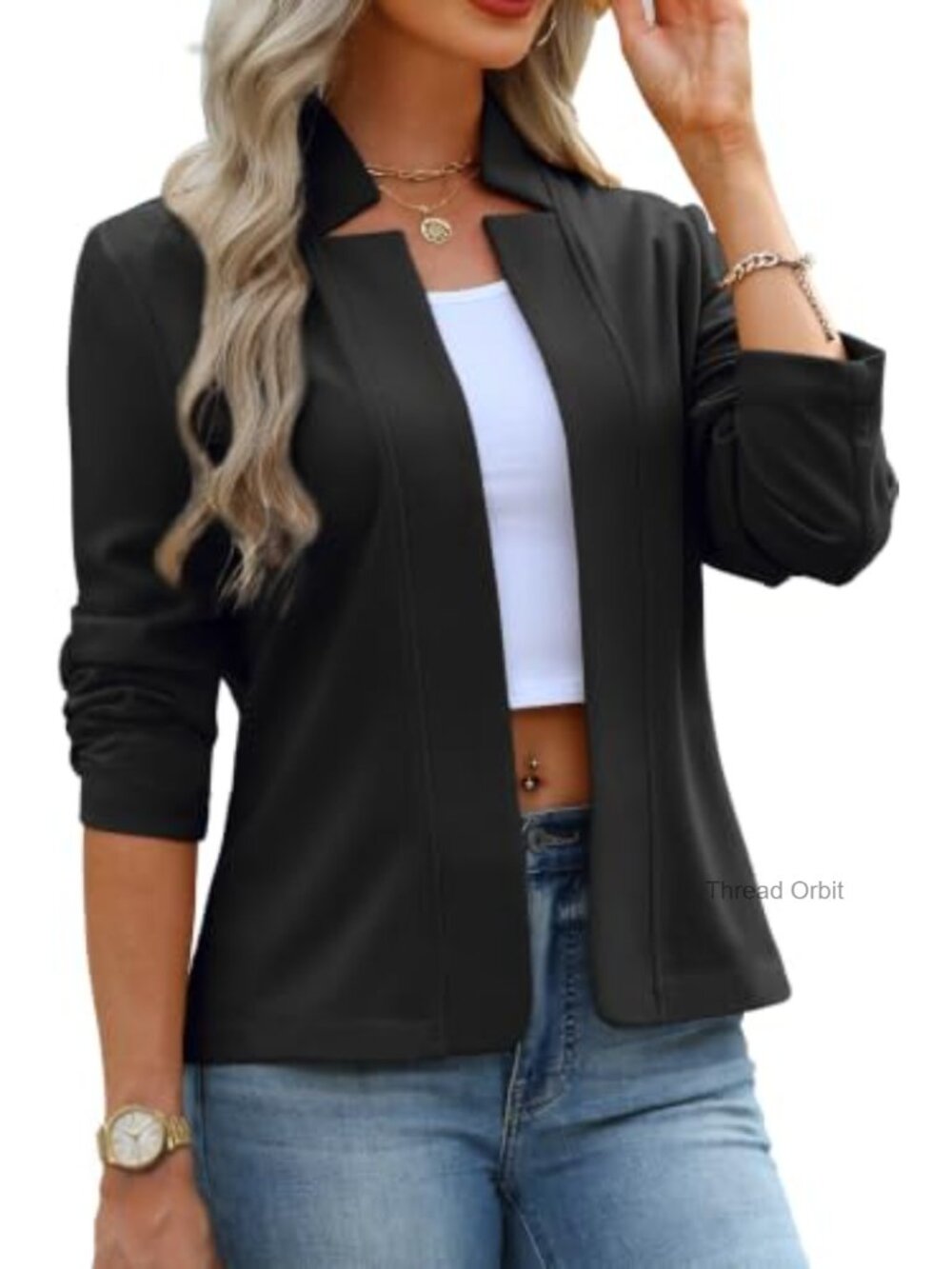 Knit Blazer Women Slim Fit Open Front Business Casual Jacket Stretch